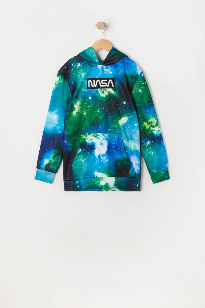 Urban Kids Boys Galaxy Print NASA Graphic Fleece Hoodie