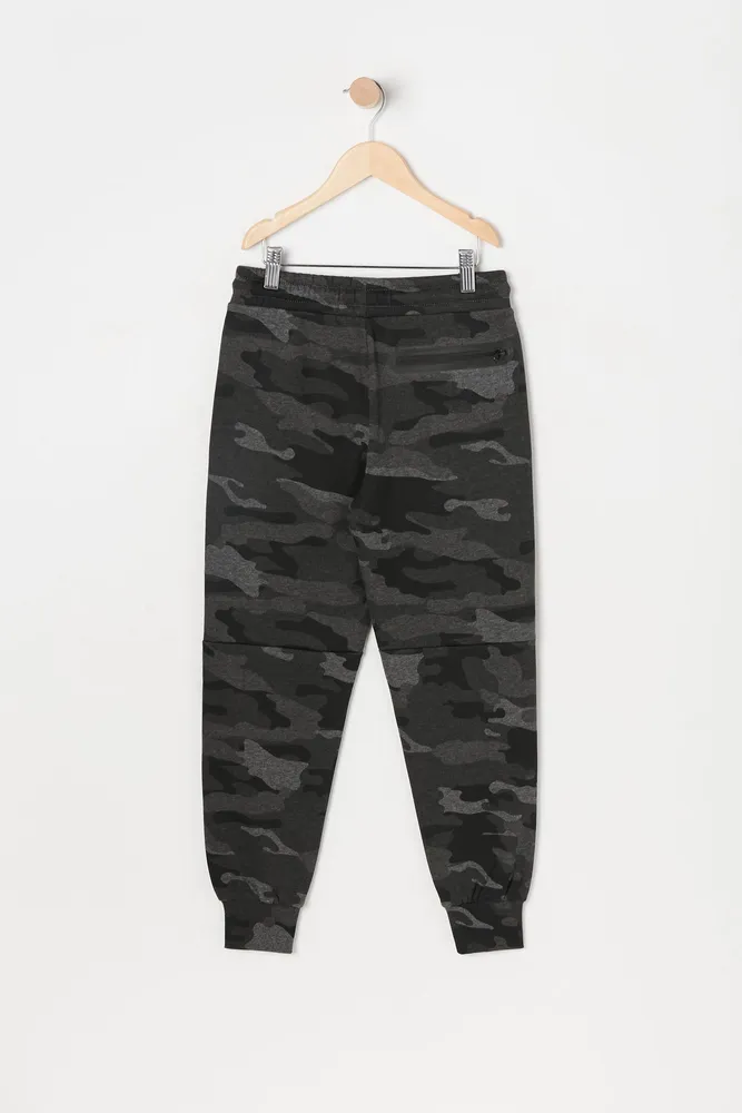 Boys Camo Print Rubber Zip Pocket Fleece Jogger