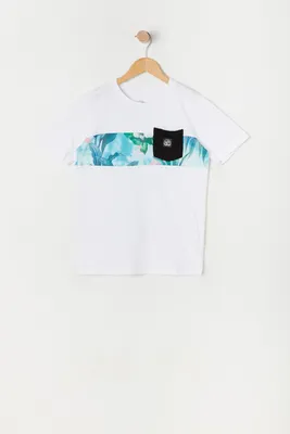 Boys Colour Block Floral Print T-Shirt