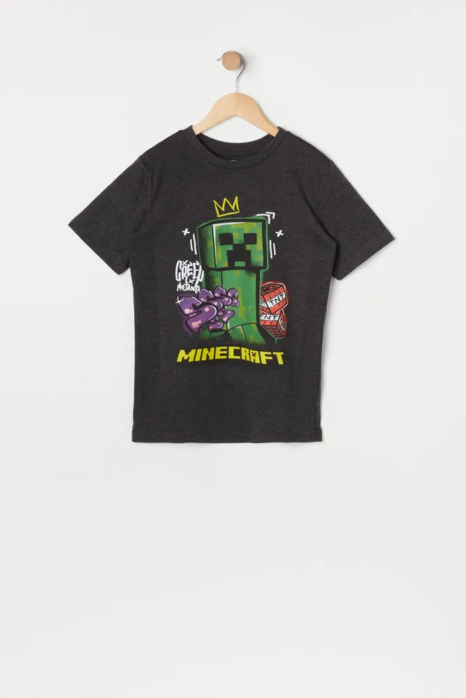 Boy's Minecraft Legends Creeper Logo T-Shirt - Charcoal Heather - Large