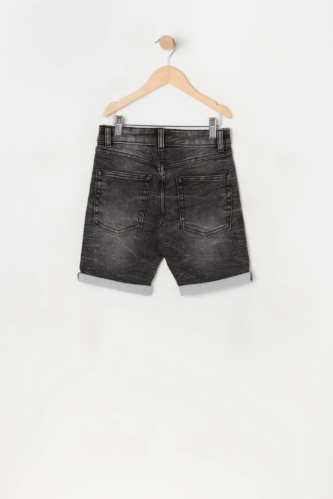 Boys Black Wash Eco-Friendly Distressed Denim Short