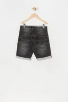 Boys Black Wash Eco-Friendly Distressed Denim Short