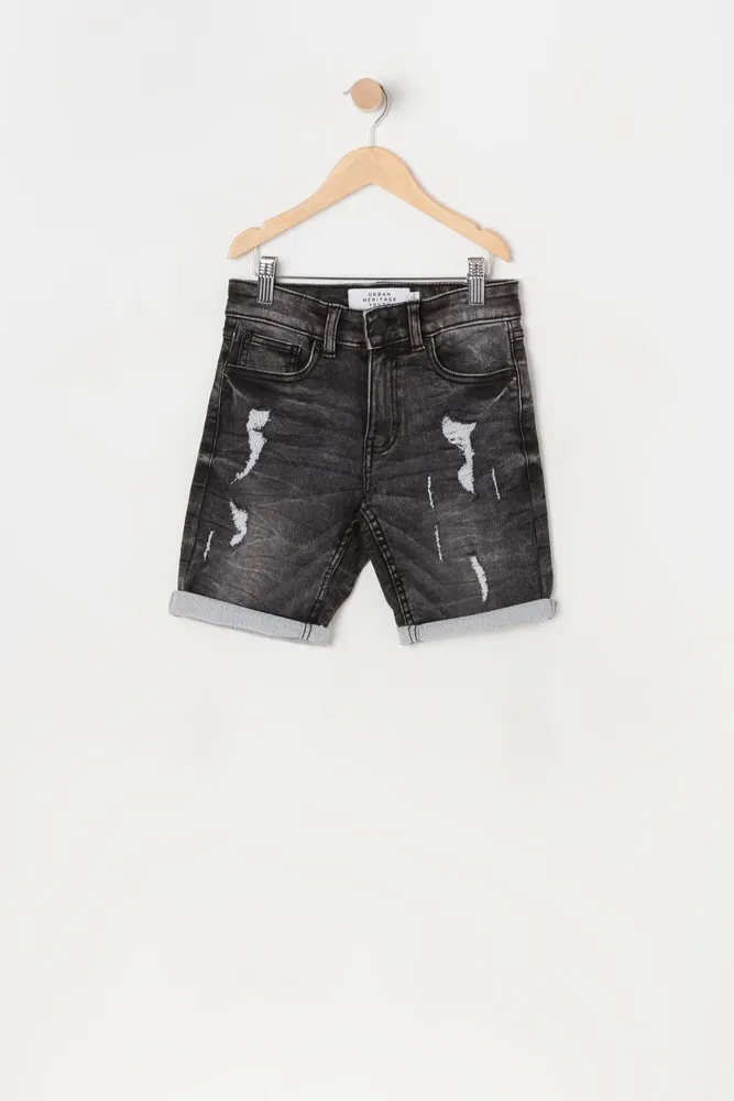 Boys Black Wash Eco-Friendly Distressed Denim Short