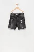 Boys Black Wash Eco-Friendly Distressed Denim Short