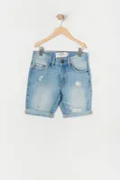 Boys Light Wash Distressed Denim Short