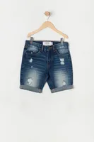 Boys Medium Wash Distressed Denim Short