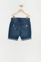 Boys Medium Wash Distressed Denim Short