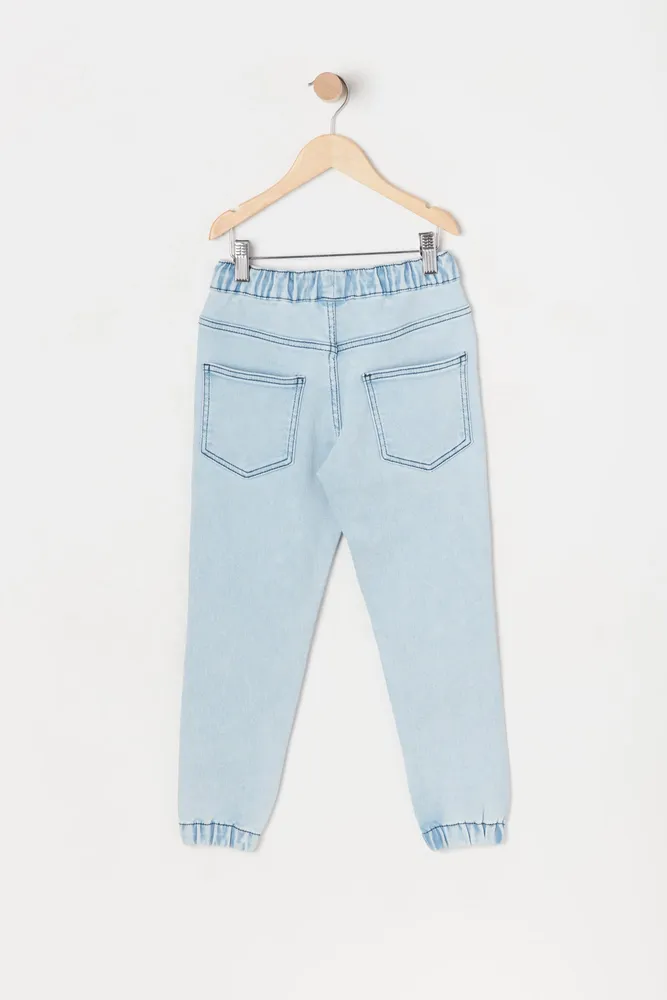 Boys Light Wash Denim Knit Jogger