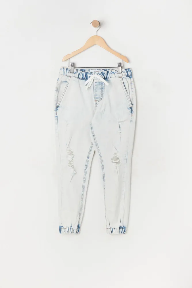 Boys Distressed Acid Wash Denim Jogger