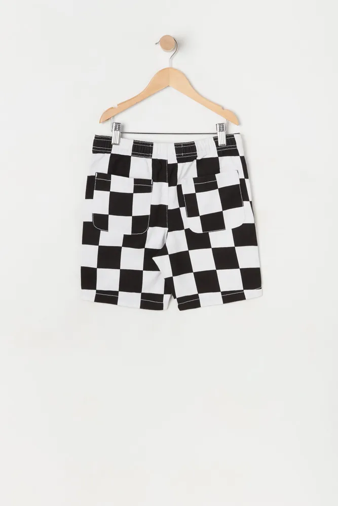 Boys Black and White Checkered Board Short