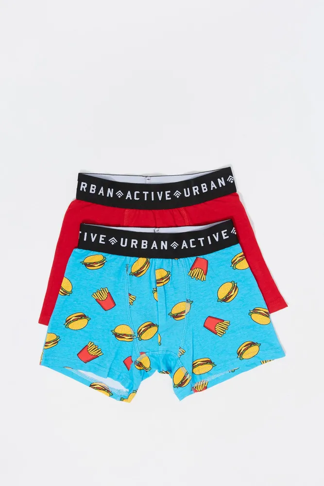 Urban Kids Boys Warped Burger And Fries Print Boxer Set (2 Pack