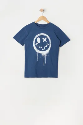 Boys Distorted Smiley Face Graphic T-Shirt