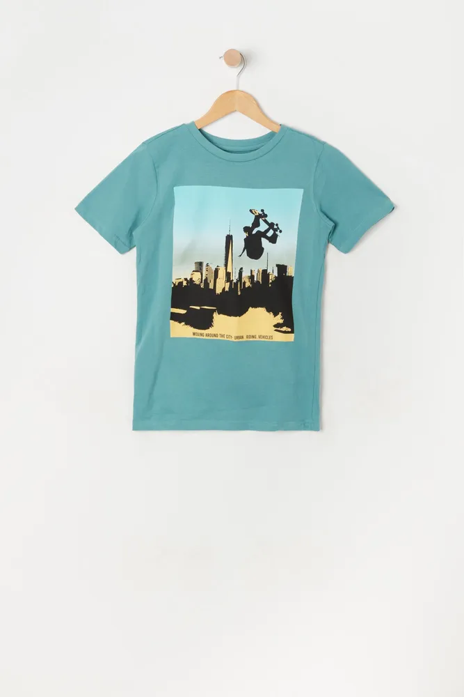 Urban Kids Boys Skateboard Skyline Graphic T-Shirt