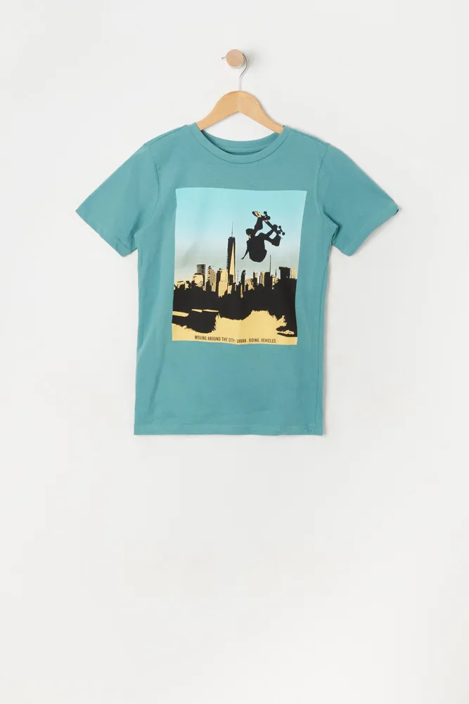 Boys Skateboard Skyline Graphic T-Shirt