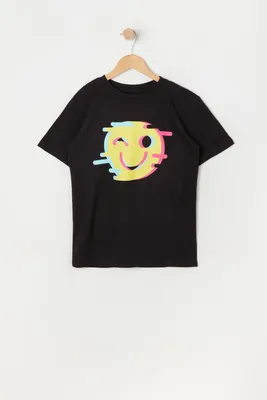 Boys Glitchy Smiley Face Graphic T-Shirt