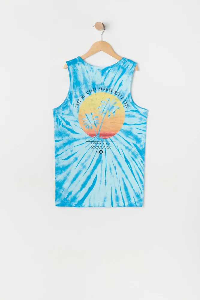 Boys Tie Dye Palm Tree Graphic Tank