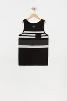 Boys Half Stripe Print Contrast Pocket Tank