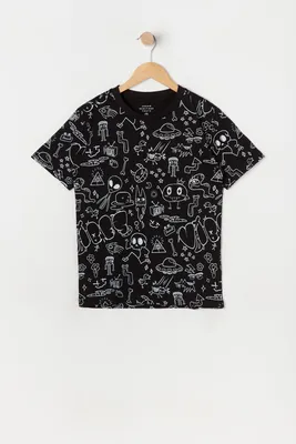 Boys Doodle Print Crew Neck T-Shirt