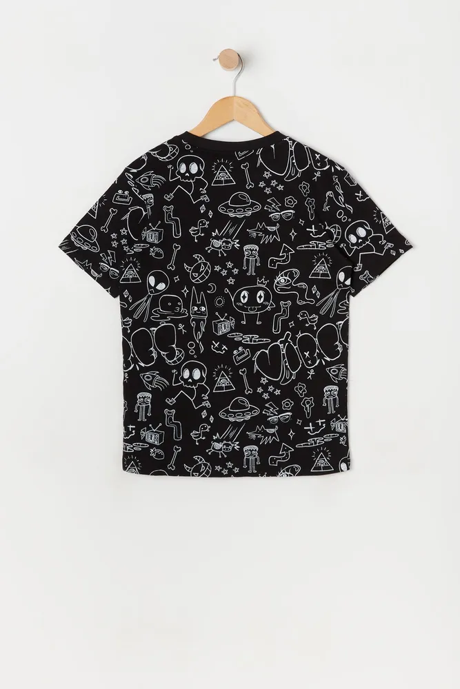 Boys Doodle Print Crew Neck T-Shirt