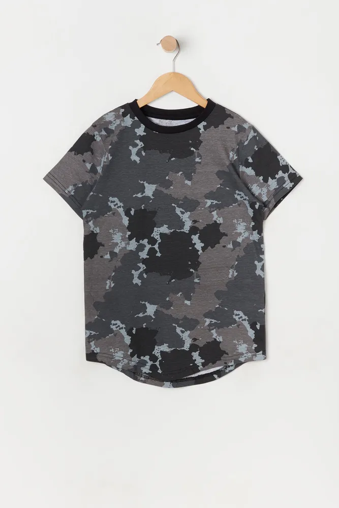 Boys Splatter Camo Print Crew Neck T-Shirt