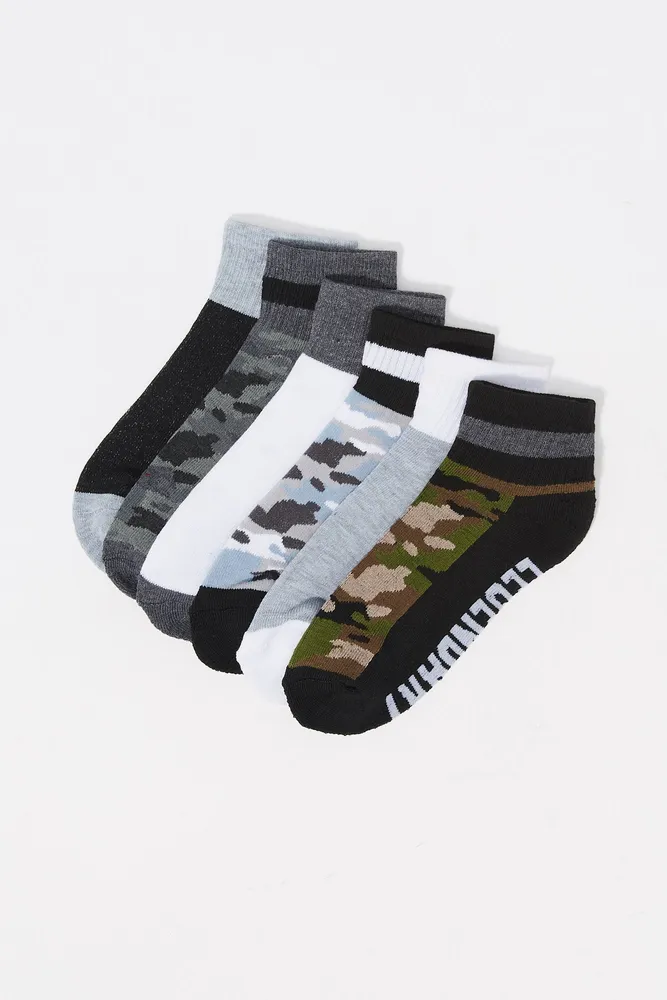 Boys Camo Print Ankle Sock (6 Pack)