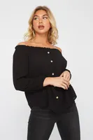 Off the Shoulder Horn Button Blouse