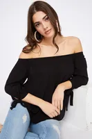 Off the Shoulder Self-Tie Long Sleeve Blouse