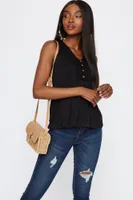 Button-Up Crochet Detail Babydoll Tank