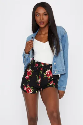 Floral High-Rise Self-Tie Paperbag Short