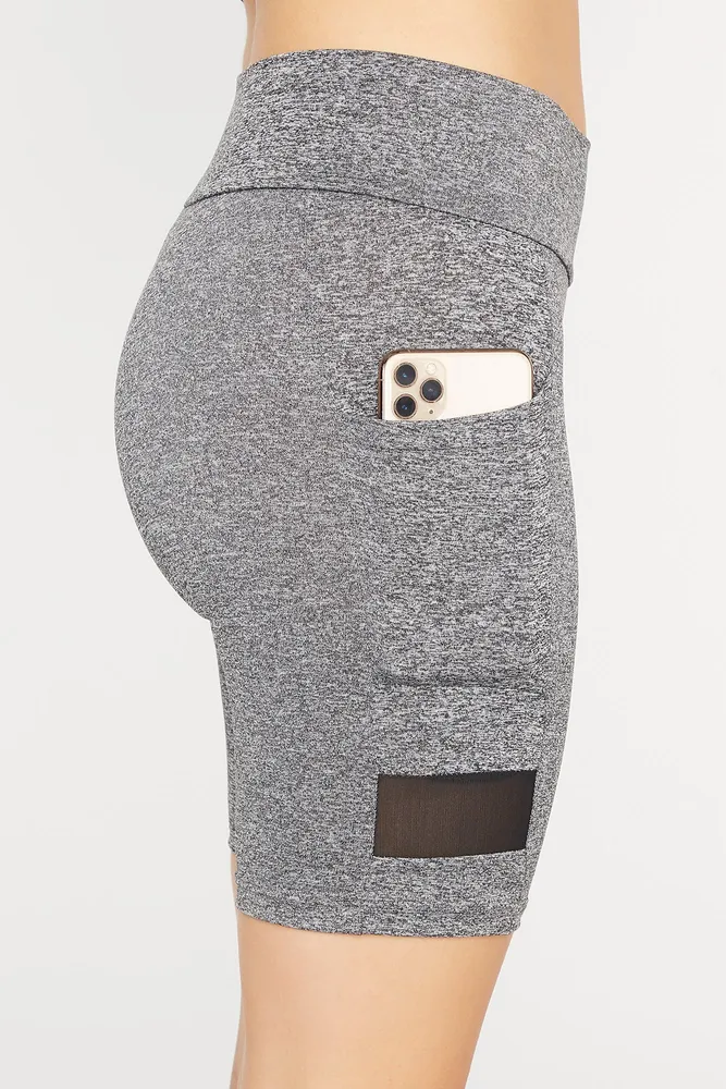 Grey Contrast Mesh High-Rise Pocket Biker Short