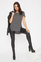 Relaxed Striped Curve Hem  T-Shirt