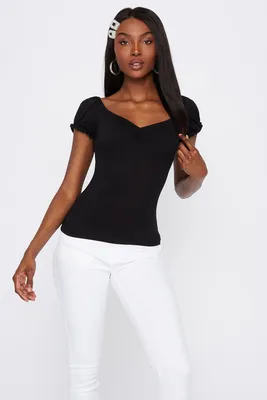 Puff Sleeve Ruched T-Shirt