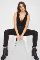 Ribbed V-Neck Sleeveless Bodysuit