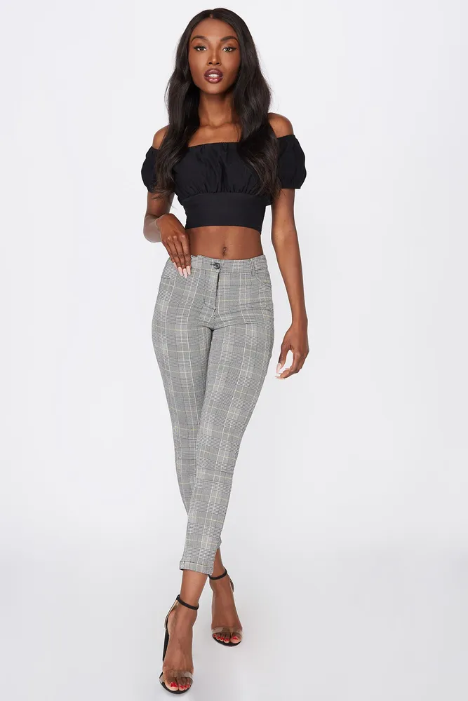 High-Rise Plaid Skinny Pant