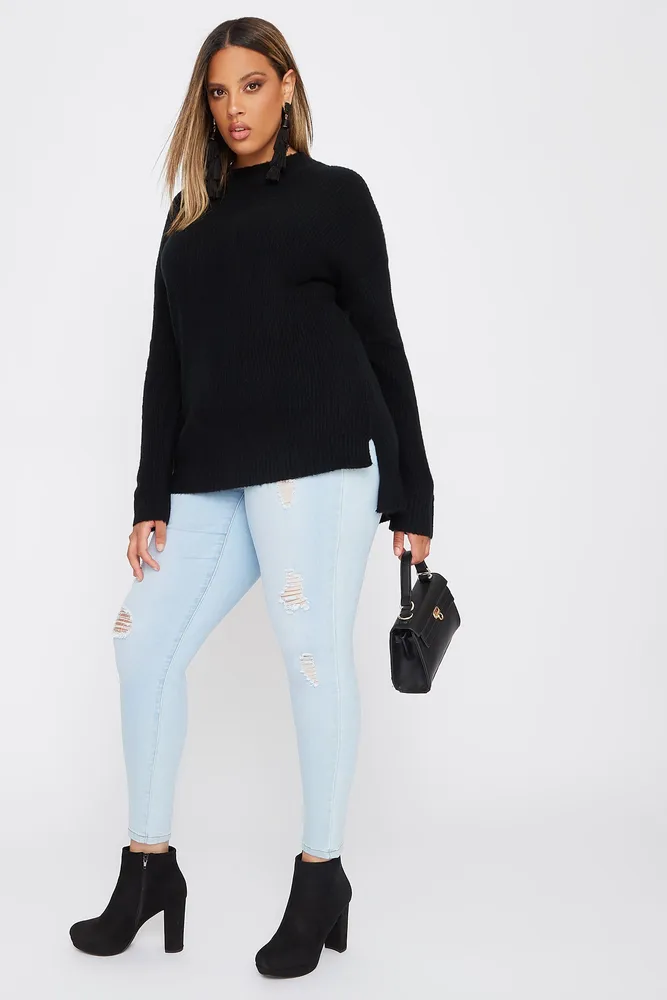 Plus Brushed Mock Neck High-Low Sweater