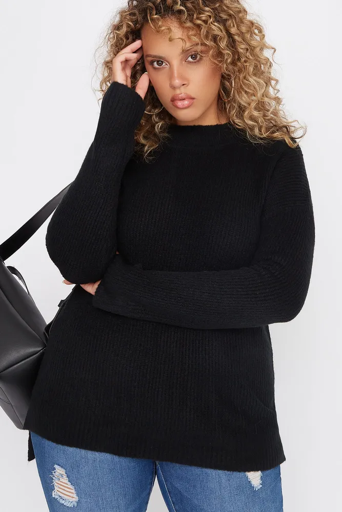 Plus Brushed Mock Neck High-Low Sweater