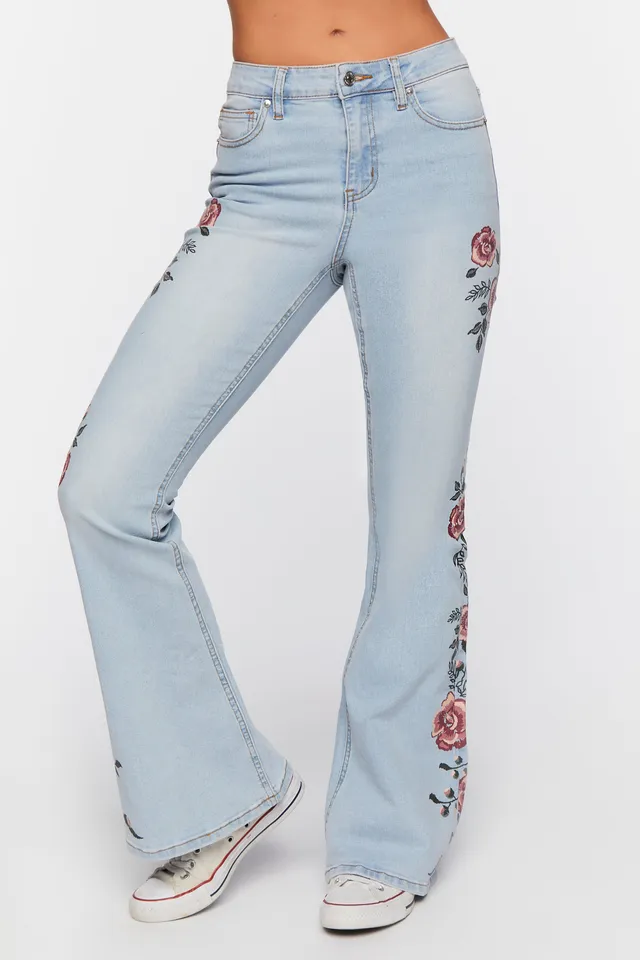 Forever 21 Floral Embroidered Flare Leg Jean