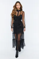 Sheer Collared Long Sleeve Maxi Dress