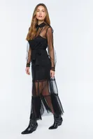 Sheer Collared Long Sleeve Maxi Dress