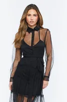 Sheer Collared Long Sleeve Maxi Dress