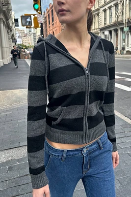 Alana Wool Stripe Zip-Up Sweater