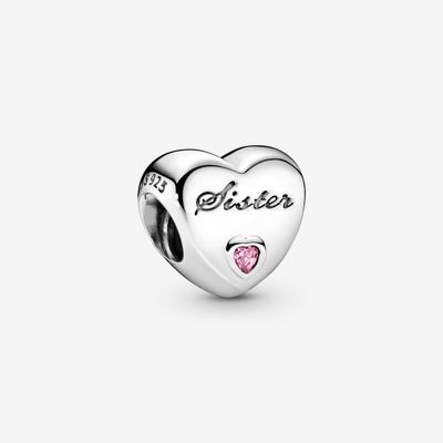 Sister's Love Charm in Sterling Silver & Pink CZ