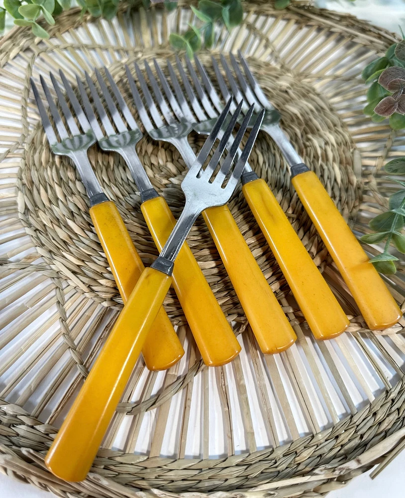 S/6 Butterscotch Bakelite Appetizer Forks