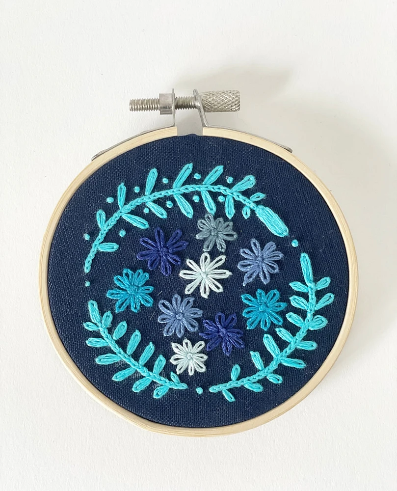 Baby Blue Floral Hoop Art