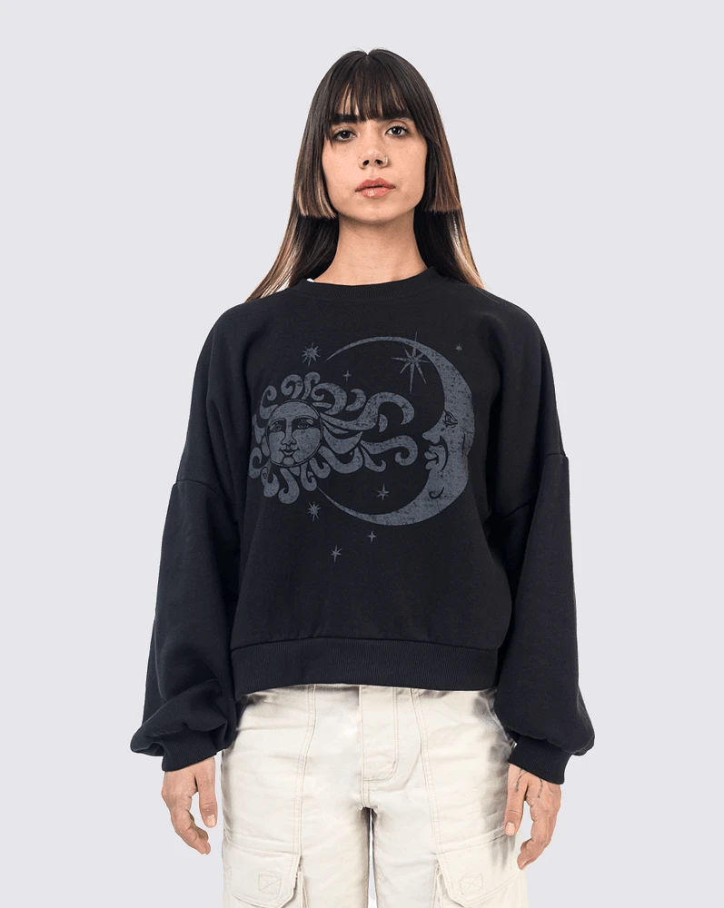 Sudaderas Luna View Loose Crew  Negro