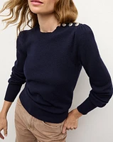 Nelia Cashmere Pullover | Button Accent in Navy | Veronica Beard