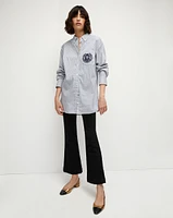 Lloyd Striped Button-Down Top | Logo Crest in Blue/Off-White | Veronica Beard