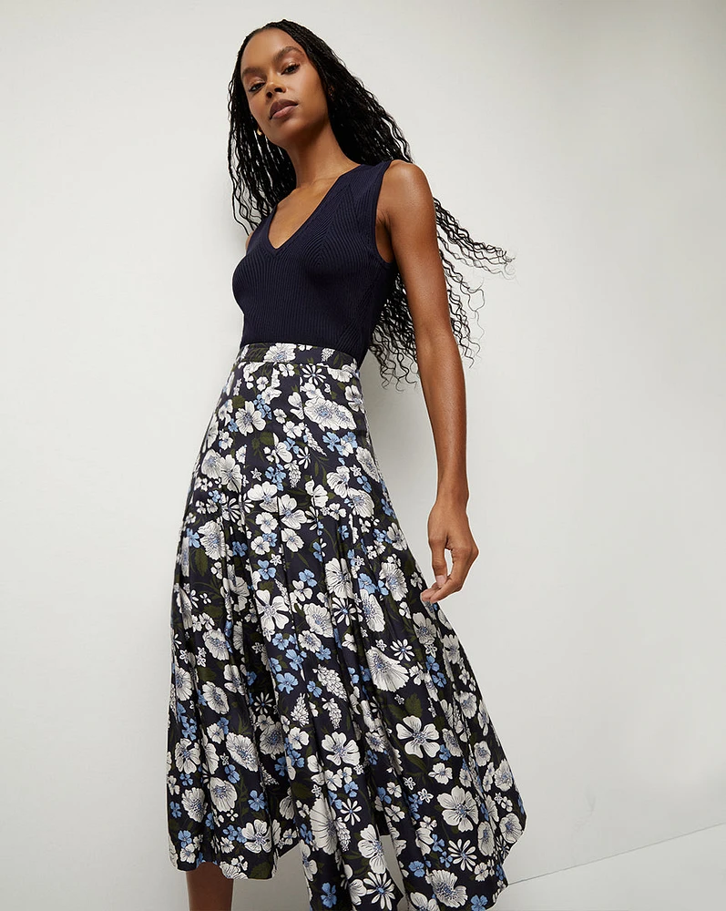 Norris Floral Pleated Midi Skirt | Veronica Beard