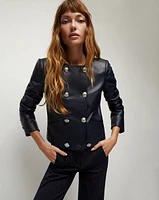 Winslow Collarless Lambskin Leather Jacket | Veronica Beard