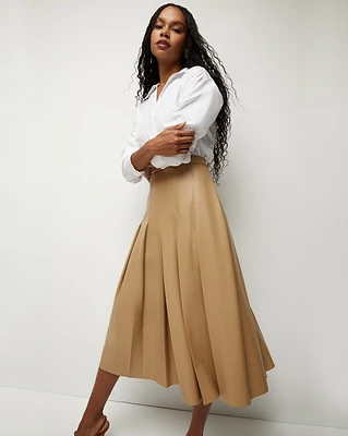 Herson Pleated Vegan Leather Midi Skirt | Veronica Beard